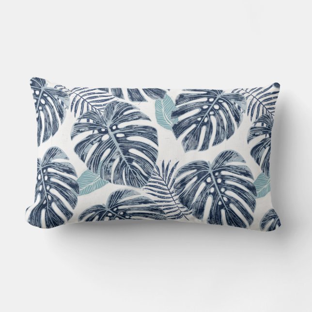 Rectangle Monstera Palm Feuille Lumbar Coussin (Recto)