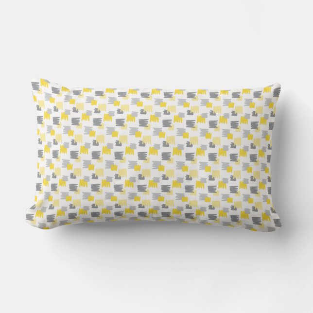Rectangle Motif à brosse Jaune et gris Coussin Lumbar (Recto)