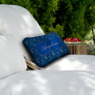 Rectangle Motif bleu aquarelle nom fleur lombaire coussin