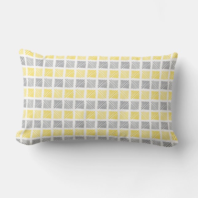 Rectangle Motif carré Coussin Jaune et Gris Lumbar (Recto)