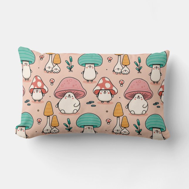 Rectangle Motif de champignons Lumbar Coussin (Recto)