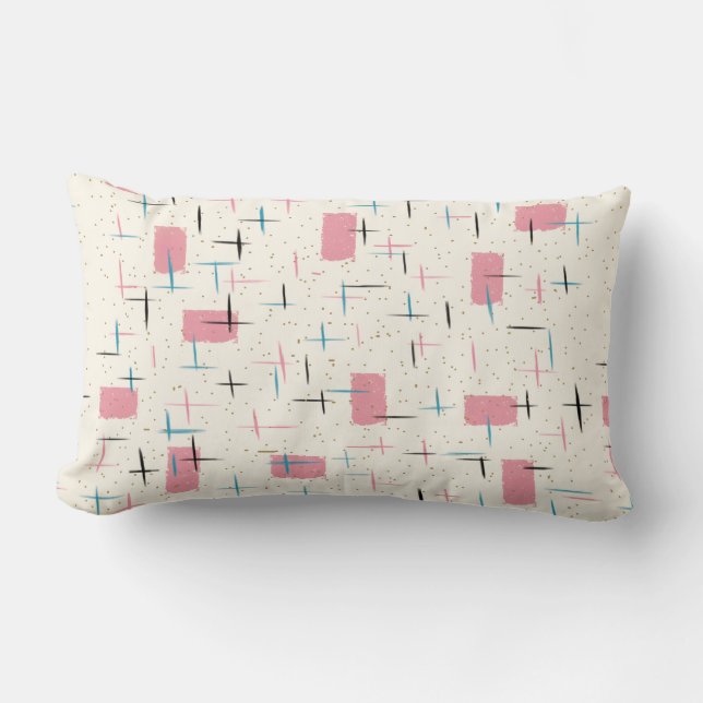 Rectangle Motif Lumbar rétro atomique rose Coussin (Recto)