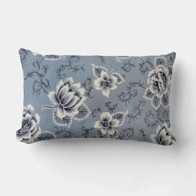 Rectangle Motif traditionnel à fleurs bleues | Coussin Lumba (Recto)