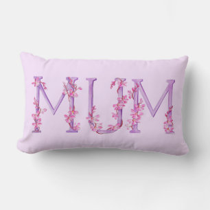 Rectangle Mum text Aquarelle rose violet bois coussin