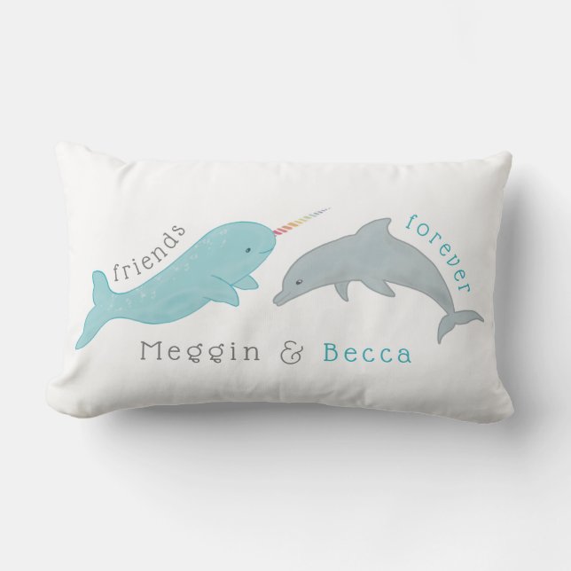 Rectangle Narwhal Dauphin amis Forever Coussin (Recto)
