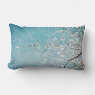 Rectangle nature art déco coussin fleurs bleues et grises