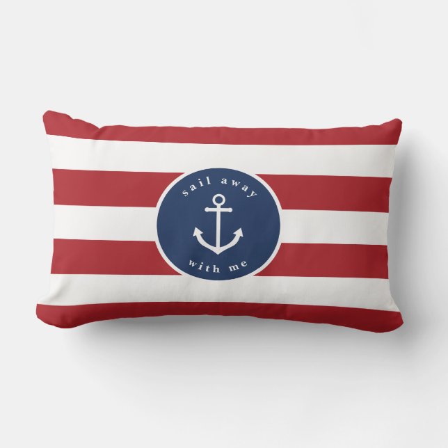 Rectangle Nautique rouge rayé s'envole avec moi coussin (Recto)