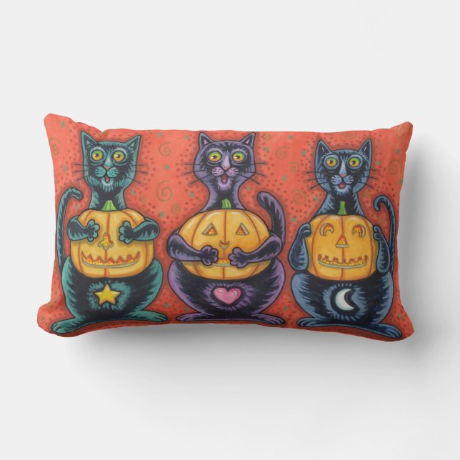 RECTANGLE NE VOYEZ AUCUN MAL CHATS NOIRS, COUSSIN HALLOWEEN  (Recto)
