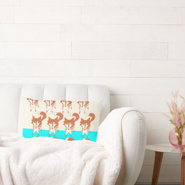 Rectangle Neon Aqua Monogram Stylisé Fox Coussin (Canapé)