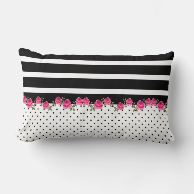 Rectangle Noir blanc rose Coussin Lumbar en coton 13" x 21" (Recto)