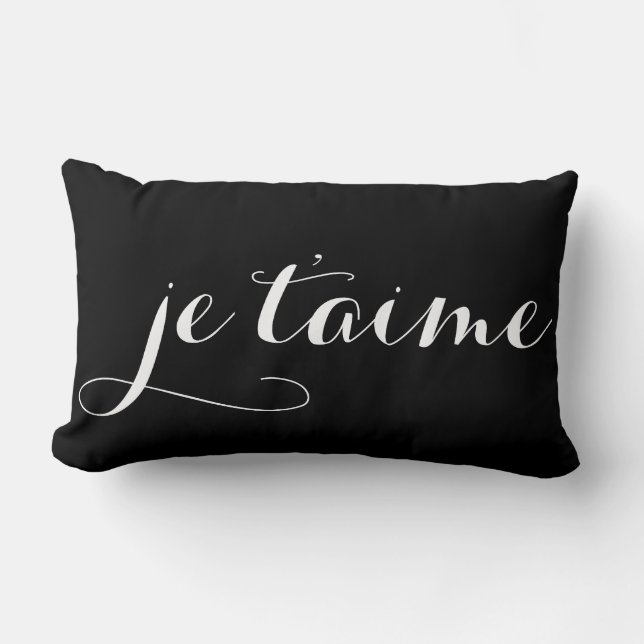 Rectangle Noir et blanc Je T'aime Coussin de calligraphie fr (Recto)