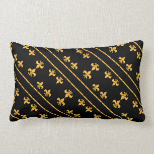 Rectangle Noir Fleur-De-Lis et coussin de concepteur d'or