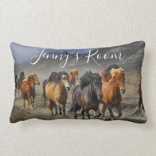 Rectangle Nom personnalisable Coussin des Chevaux sauvages