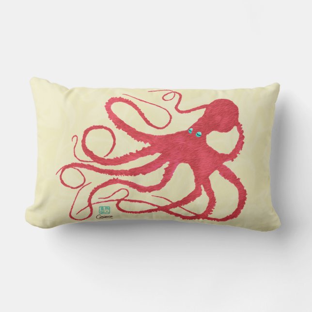Rectangle Octopus de corail sur crème - Lumbar Coussin (Recto)