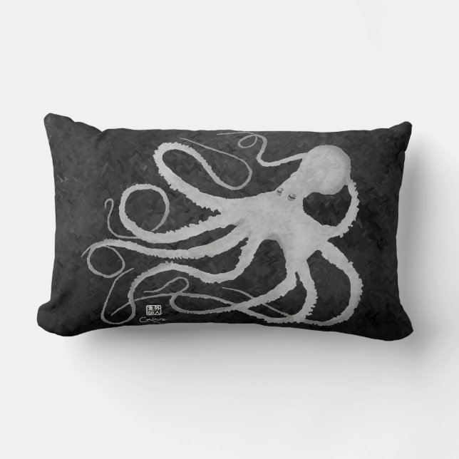 Rectangle Octopus on Dark Grey - Lumbar Coussin (Recto)