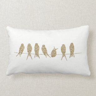 Rectangle Oiseaux d'or sur un coussin lombaire de carreau de