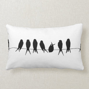 Rectangle Oiseaux sur un coussin noir et blanc de fil de