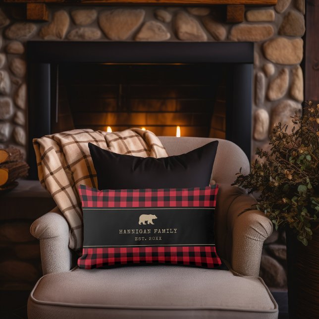 Rectangle Ours Plaid Buffalo Coussin familial personnalisé (Créateur téléchargé)