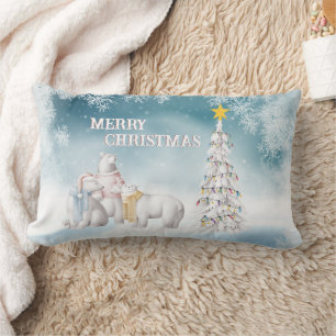 Rectangle Ours polaire Joyeux Noël Lumbar Coussin
