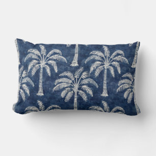 Rectangle Palm Trees Indigo Blue Lumbar Coussin