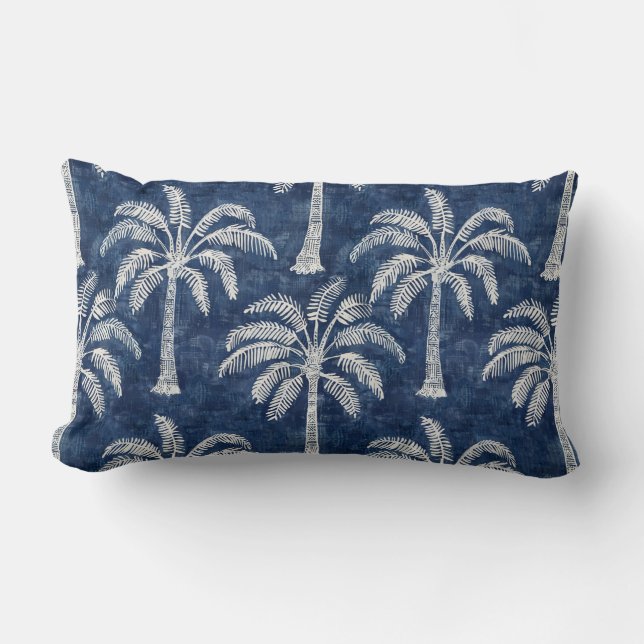 Rectangle Palm Trees Indigo Blue Lumbar Coussin (Recto)