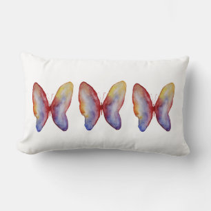 Rectangle Papillons bleu rouge Aquarelle Lumbar Coussin