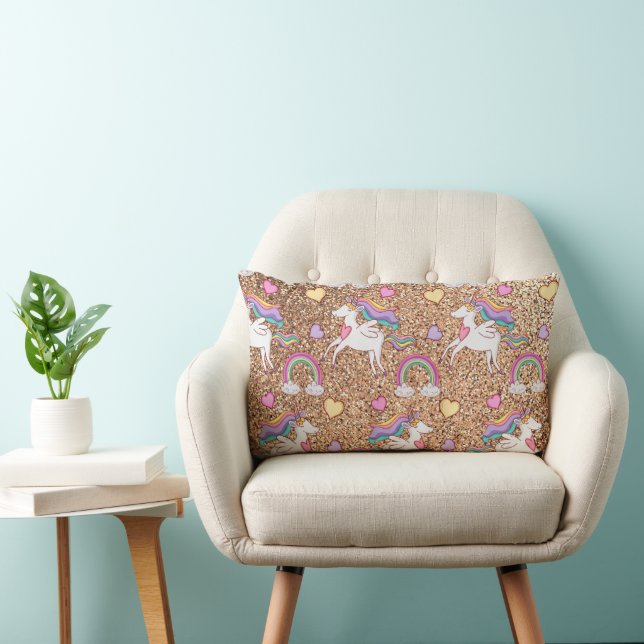 Rectangle Parties scintillant unicorne lumbar coussin (Chaise)