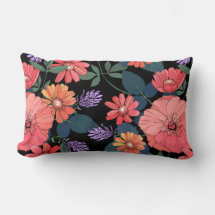 Rectangle Peach & Purple Flower Print Coussin