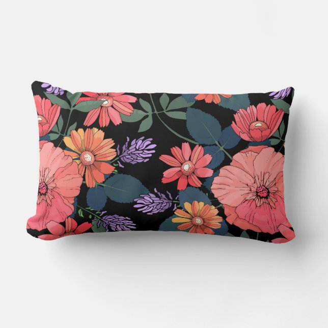 Rectangle Peach & Purple Flower Print Coussin (Recto)