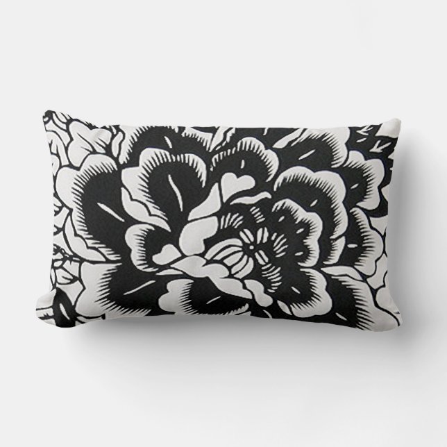 Rectangle Peine coupée en papier chinoise en noir - Coussin (Recto)