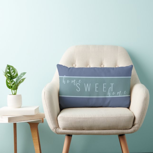Rectangle Personnalisé "Home Sweet Home" Coussin Lumbar bleu (Chaise)