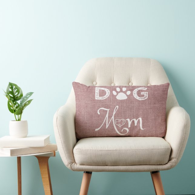Rectangle Pink Burlap Chien Maman Lumbar Coussin (Chaise)
