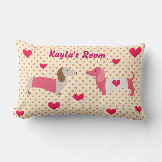Rectangle Pink Dachshund Coussin Valentine Cadeau Customisé (Recto)