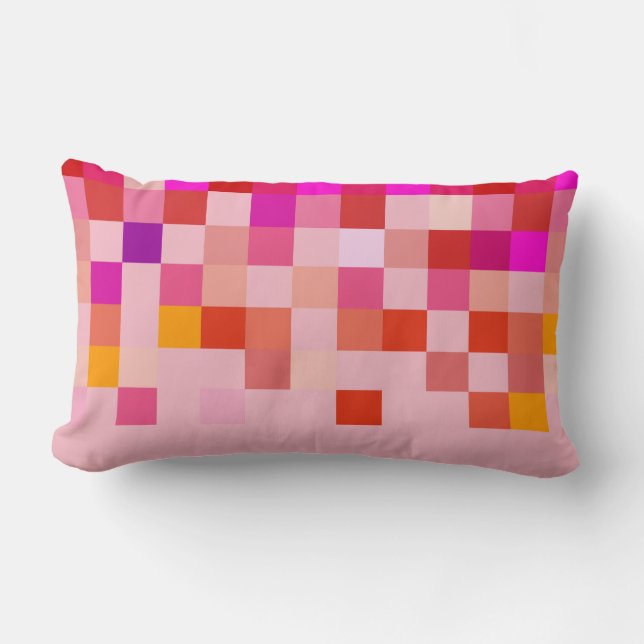 Rectangle Pixel Rose moderne Motif rose Coussin (Recto)