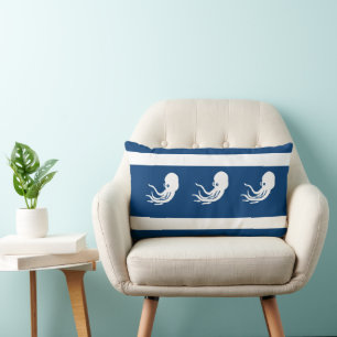 Rectangle poulpe marine / calmar sur la côte COUSSIN blanche