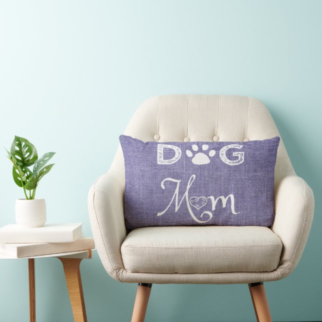 Rectangle Purple Burlap Chien Maman Lumbar Coussin (Chaise)