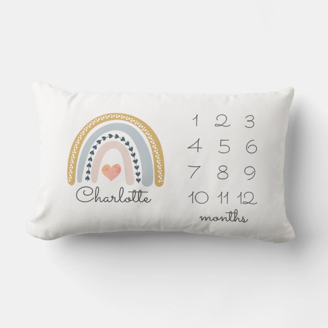 Rectangle Rainbow Milestone Nursery Lumbar Coussin (Recto)