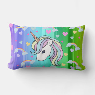 Rectangle Rainbow Unicorn Hearts Print Lumbar Coussin