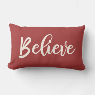 Rectangle Red Believe Script coussin de Noël