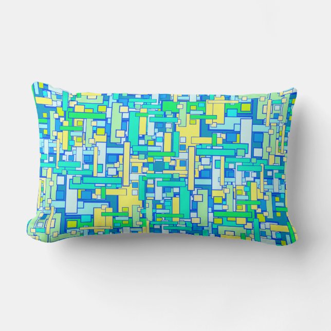 Rectangle Rétro Lumbar bleu de coussin de carré de jaune (Recto)