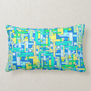 Rectangle Rétro Lumbar bleu de coussin de carré de jaune