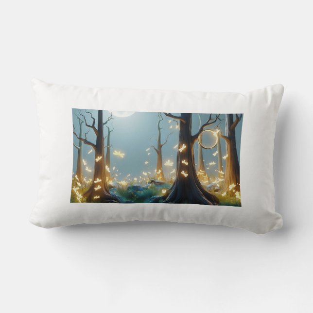 Rectangle Rêve de la forêt de Lune : Coussin de lucioles enc (Verso)