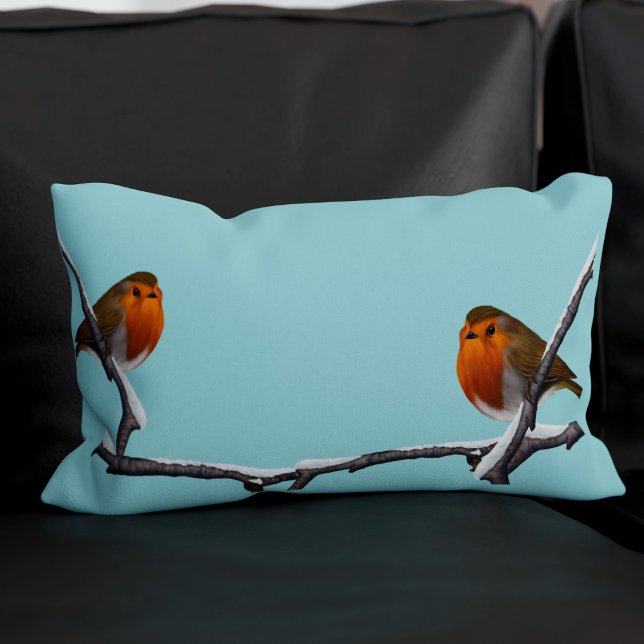Rectangle Robin Oiseau Lumière Turquoise Lumbar Coussin mono (Double sided - more birds!)