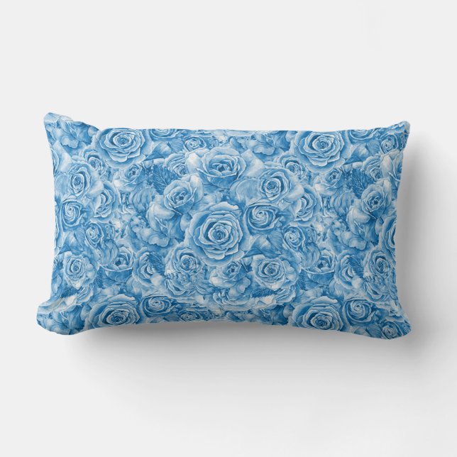 Rectangle Rose bleu Lumbar Coussin 13"x21" (Recto)