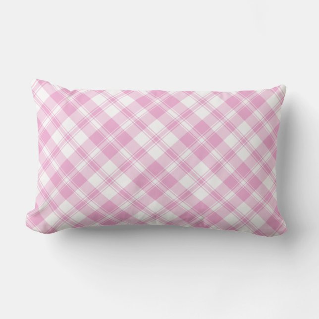 Rectangle Rose chic rose et blanc chèque Coussin Lumbar (Recto)