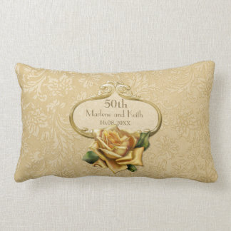 Rectangle Rose d'or Damask 50e Mariage Coussin de l'annivers