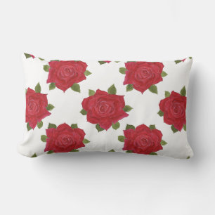Rectangle Roses rouges romantiques sur blanc Lumbar Coussin