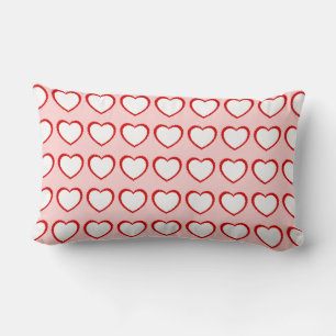 Rectangle Rouge et blanc Valentine Coeurs Lumbar Coussin