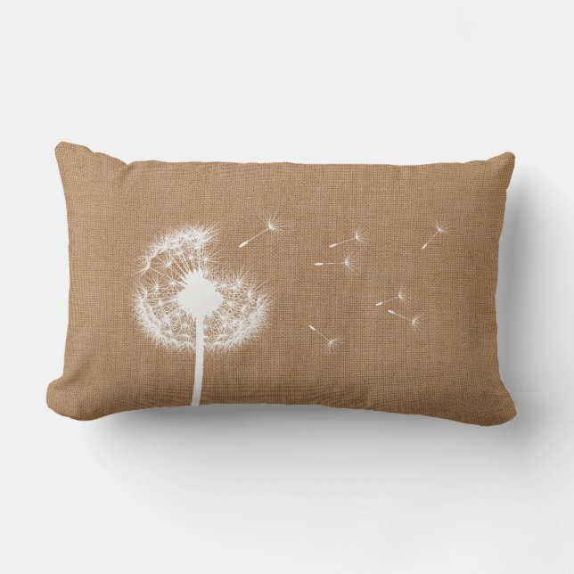 Rectangle Rustique Burlap Dandelion Lumbar Coussin (Recto)