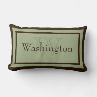 Rectangle Sage Vert/Monogramme Brown Nom Keepsaké Coussin